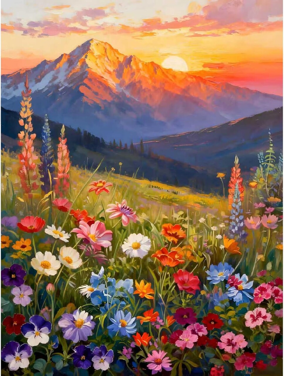 Paint By Numbers Landscape Kit for Adults – 16x20 Inch Sunset Flower Mountain DIY Acrylic Paint by Numbers Canvas Set for Beginners, Wall Decor & Gift